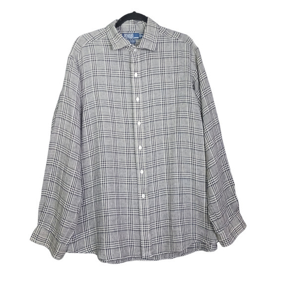 Polo Ralph Lauren Other - Polo Ralph Lauren‎ Button Down Shirt Mens XL Westerton Plaid Black Gray Linen